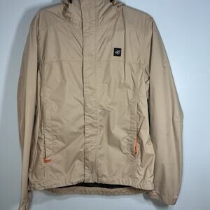 Dutch Bros Coffee Khaki Full Zip Up Rain Jacket X-Small Excellent Unisex Oversiz